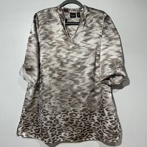 Chicos Animal Print Top Womens 2 US Size Large Textured Brown Boho City Festival